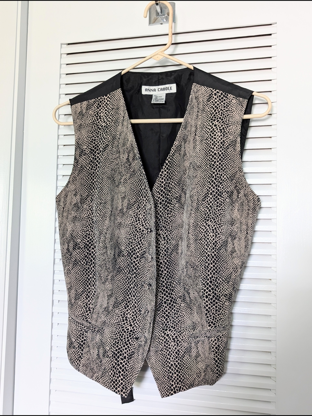 Vintage Anna Carole Snakeskin-Pattern Silk Vest